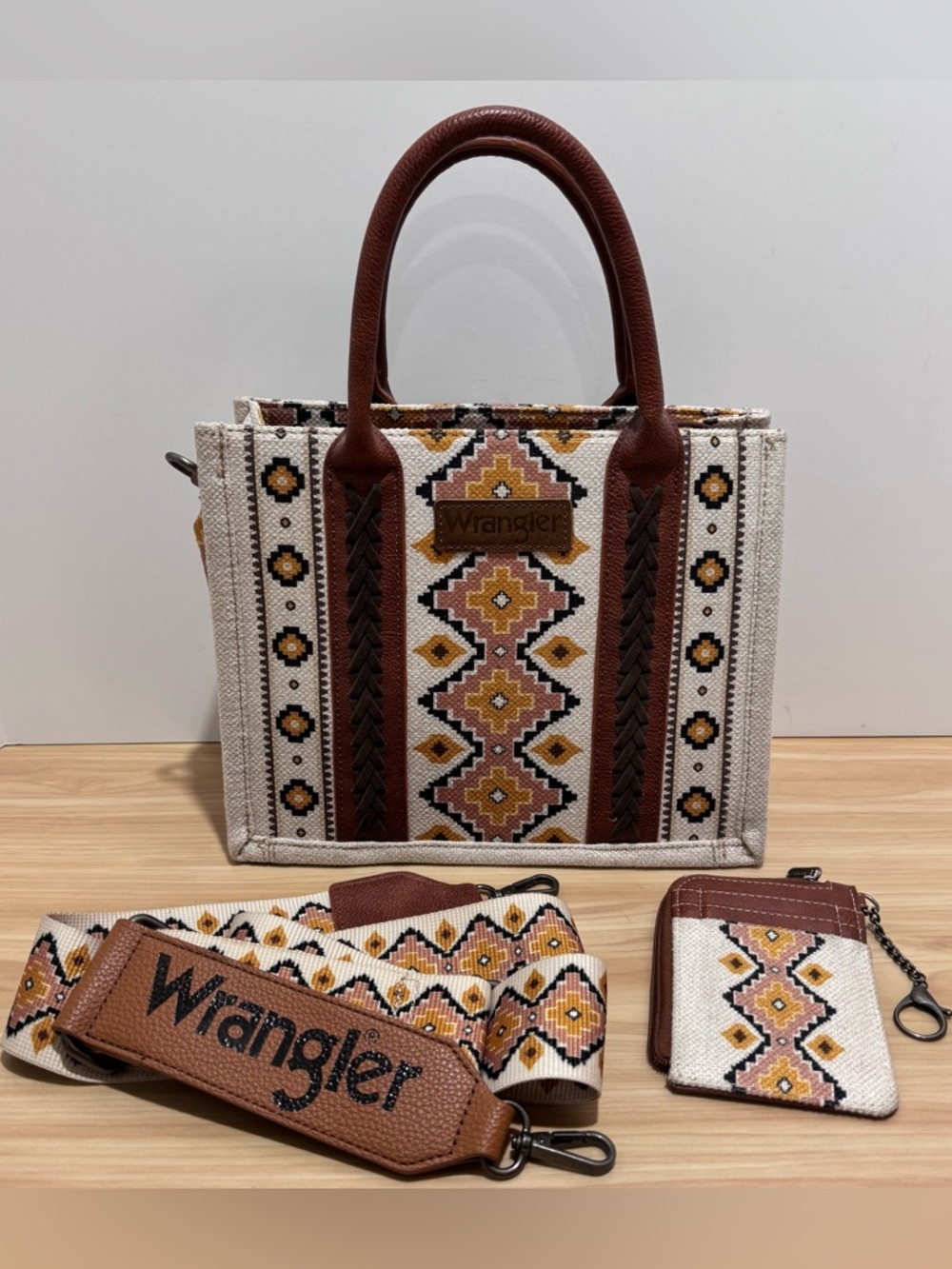 Wrangler SOUTHWEST PRINT MINI TOTE Crossbody Purse w/Strap + Mini Zip Card Case - Picture 15 of 15